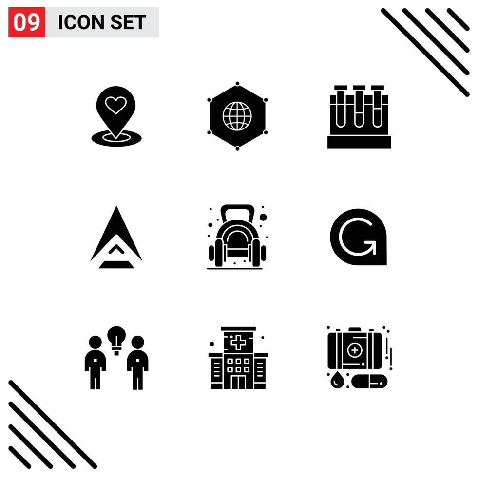 Modern Set of 9 Solid Glyphs and symbols such as crypto currency coin connection ark test Editable Vector Design Elements