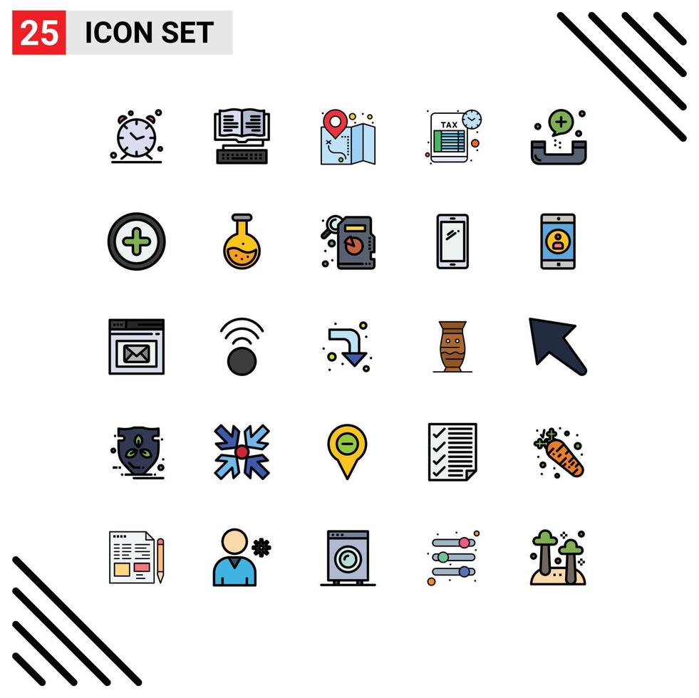 Modern Set of 25 Filled line Flat Colors and symbols such as emergency call gps tax return schedule Editable Vector Design Elements