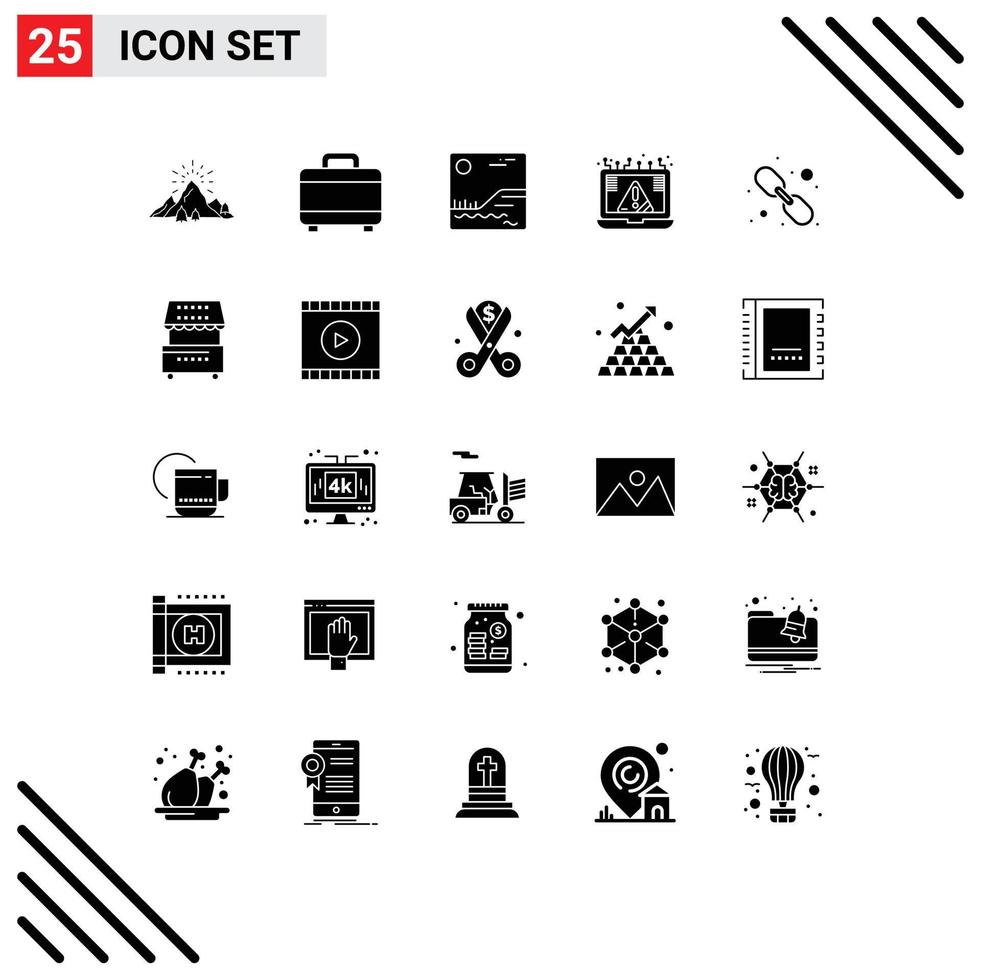 25 Universal Solid Glyphs Set for Web and Mobile Applications link security image notice crime Editable Vector Design Elements