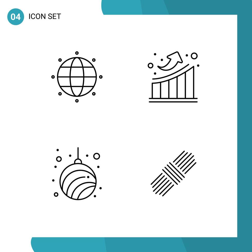 Set of 4 Vector Filledline Flat Colors on Grid for global home graph up year Editable Vector Design Elements