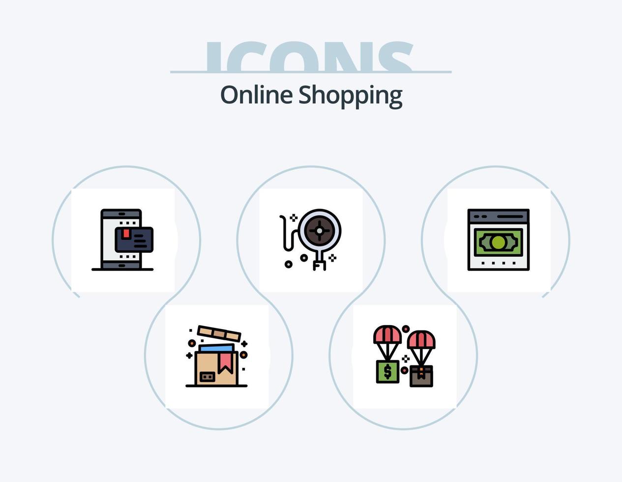 Online Shopping Line Filled Icon Pack 5 Icon Design. withdraw. machine. box. bank. valentine vector