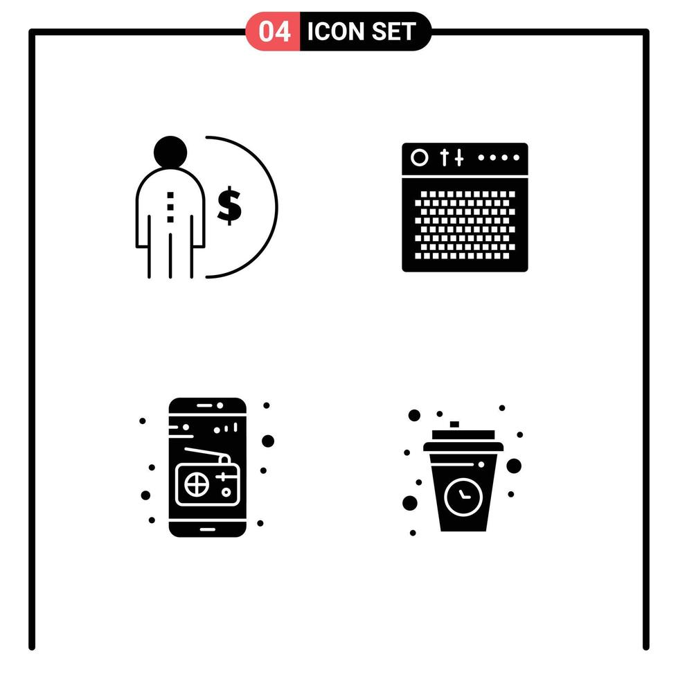 User Interface Pack of 4 Basic Solid Glyphs of business portable management audio media Editable Vector Design Elements