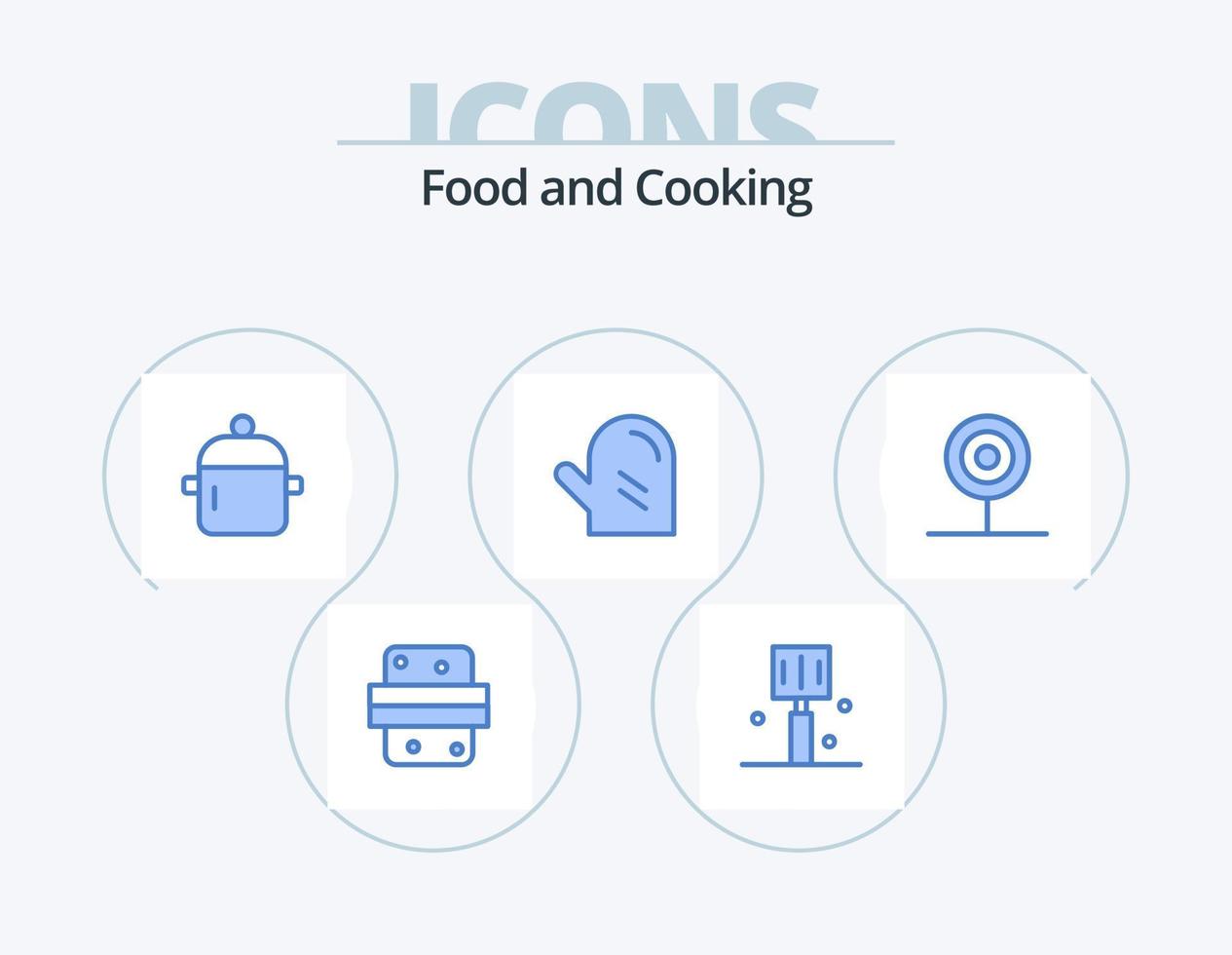 paquete de iconos azul de alimentos 5 diseño de iconos. comida. alimento. cocina. bebida. cocina vector