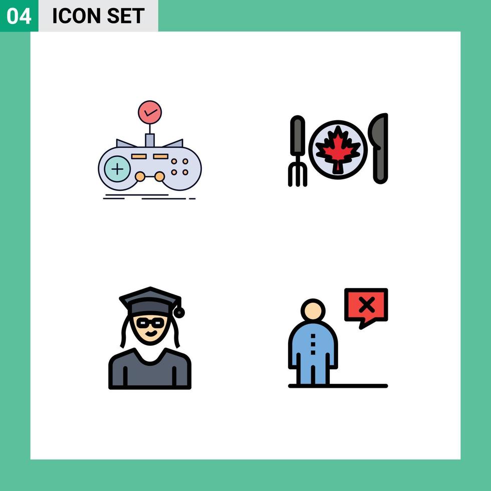 Modern Set of 4 Filledline Flat Colors Pictograph of check cap gamepad autumn graduation Editable Vector Design Elements