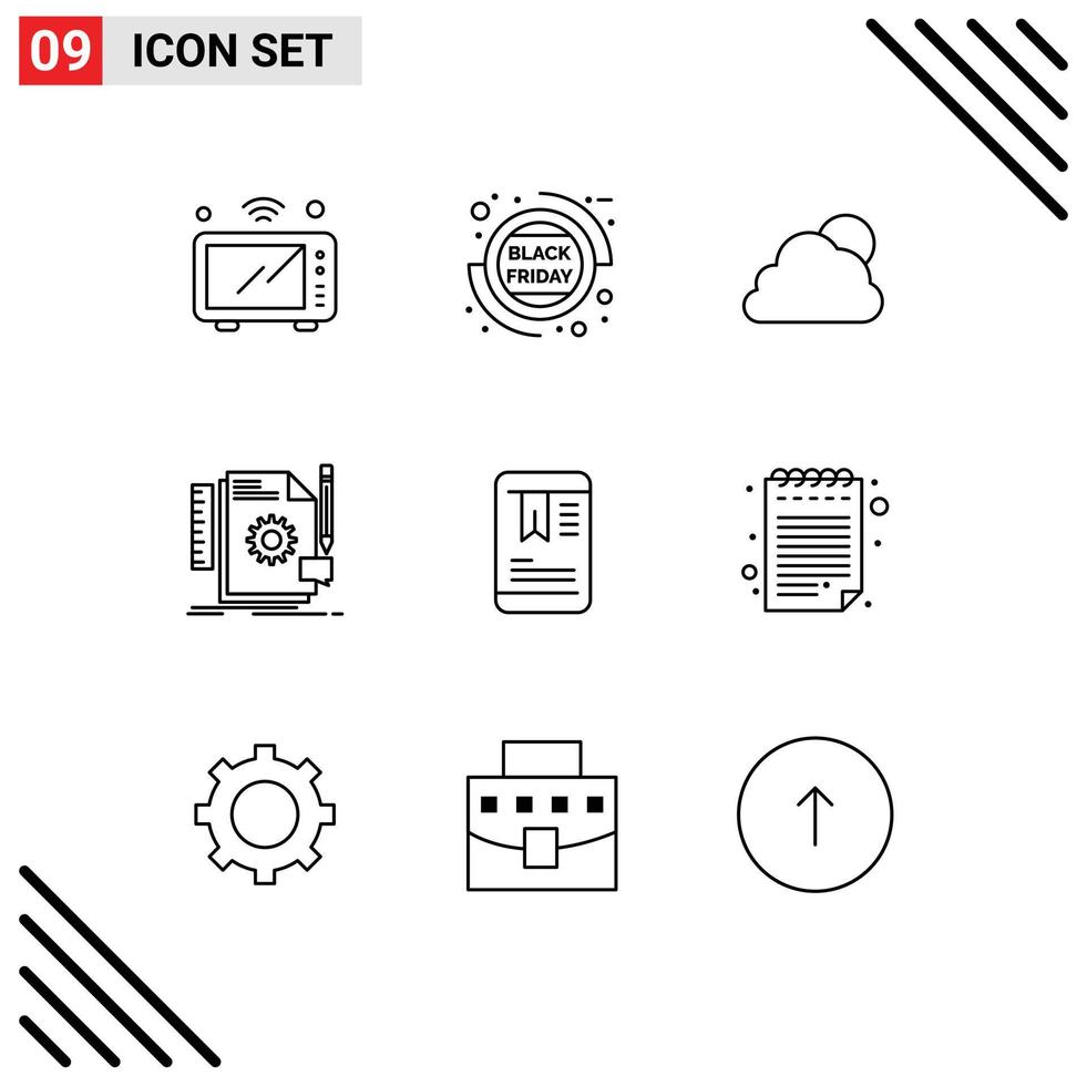 Set of 9 Commercial Outlines pack for support develop sale design cloudy Editable Vector Design Elements