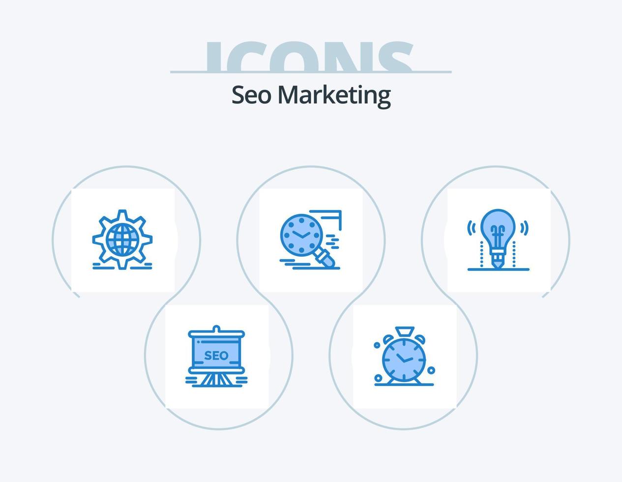 seo marketing blue icon pack 5 diseño de iconos. hora. buscar. alerta. web. mundo vector