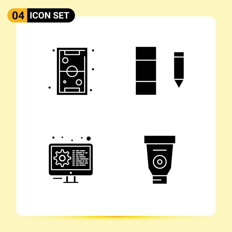 4 User Interface Solid Glyph Pack of modern Signs and Symbols of fun development play data settings Editable Vector Design Elements