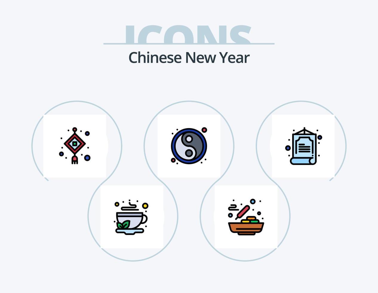 Chinese New Year Line Filled Icon Pack 5 Icon Design. star. ornament. xmas. christmas. ball vector