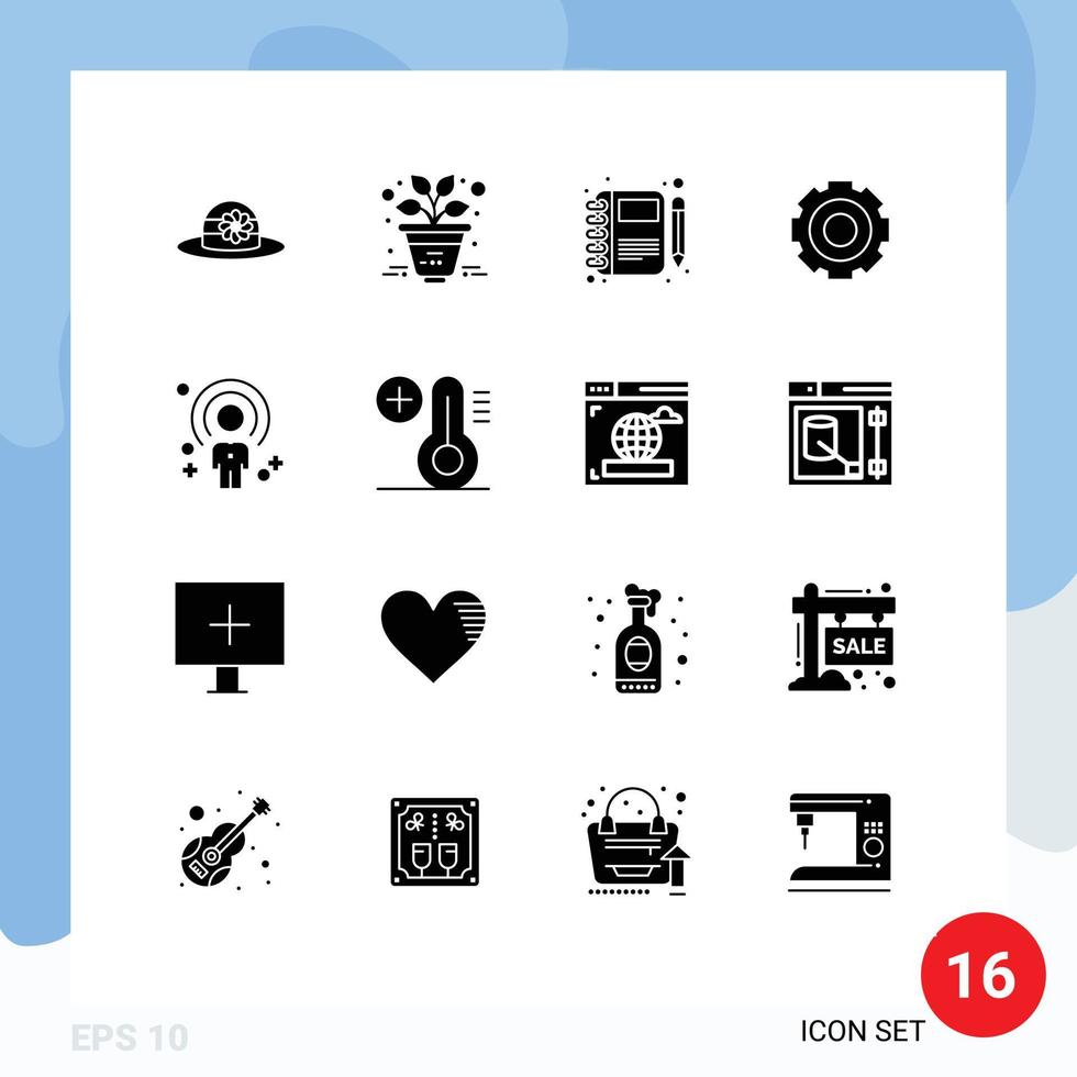 Universal Icon Symbols Group of 16 Modern Solid Glyphs of human universal note setting general Editable Vector Design Elements