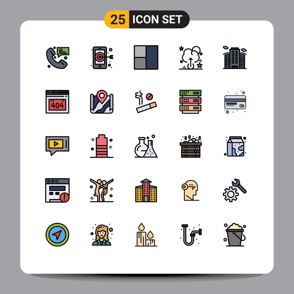 Modern Set of 25 Filled line Flat Colors Pictograph of error work grid place building Editable Vector Design Elements