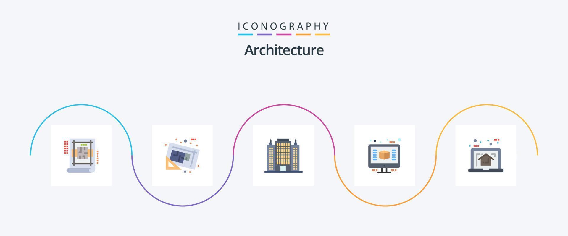 paquete de iconos planos de arquitectura 5 que incluye renderizado. computadora. plan. arquitectura. hotel vector