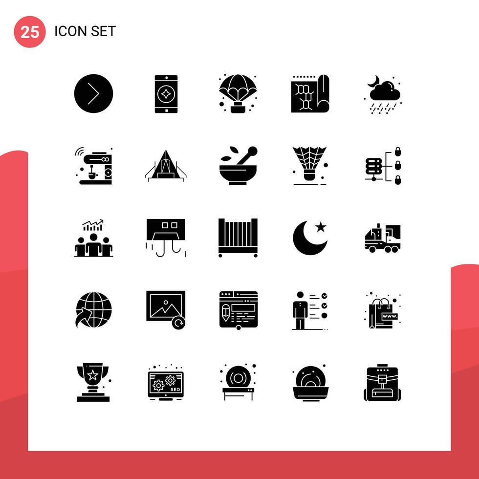 Modern Set of 25 Solid Glyphs and symbols such as weather cloud air science laboratory Editable Vector Design Elements