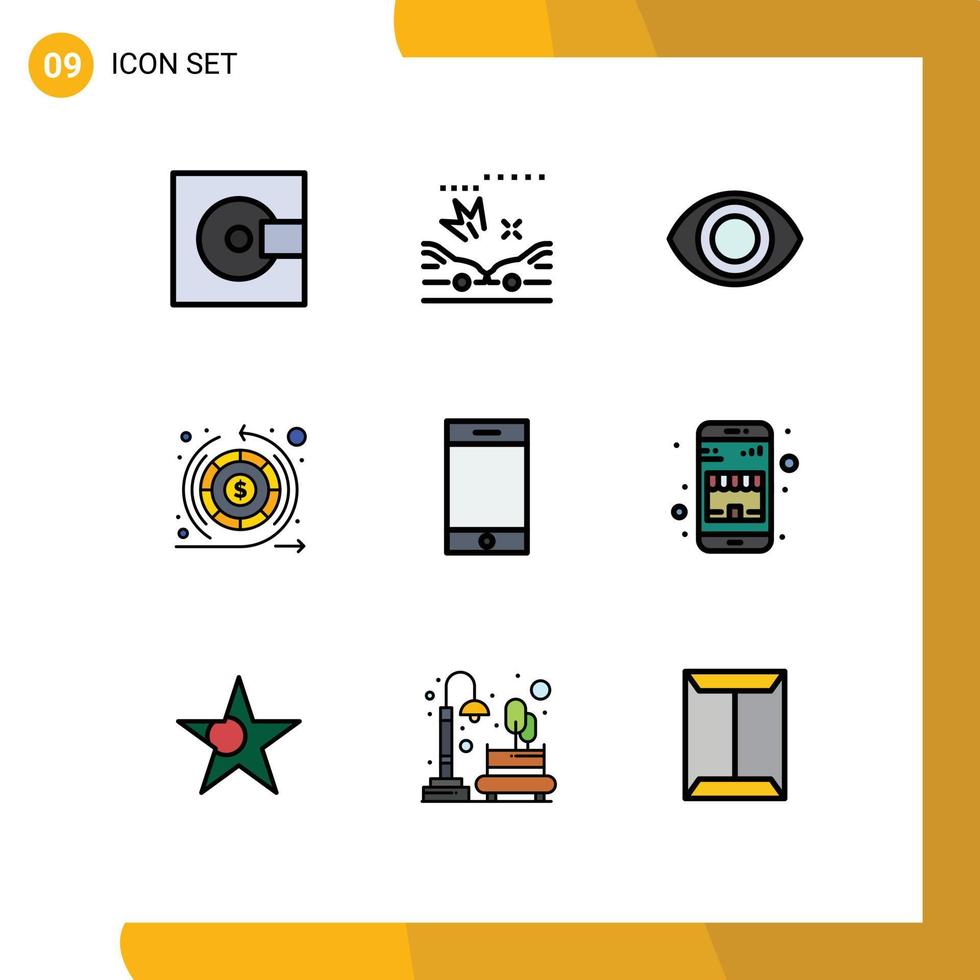 9 Universal Filledline Flat Color Signs Symbols of buy iphone eye device return Editable Vector Design Elements