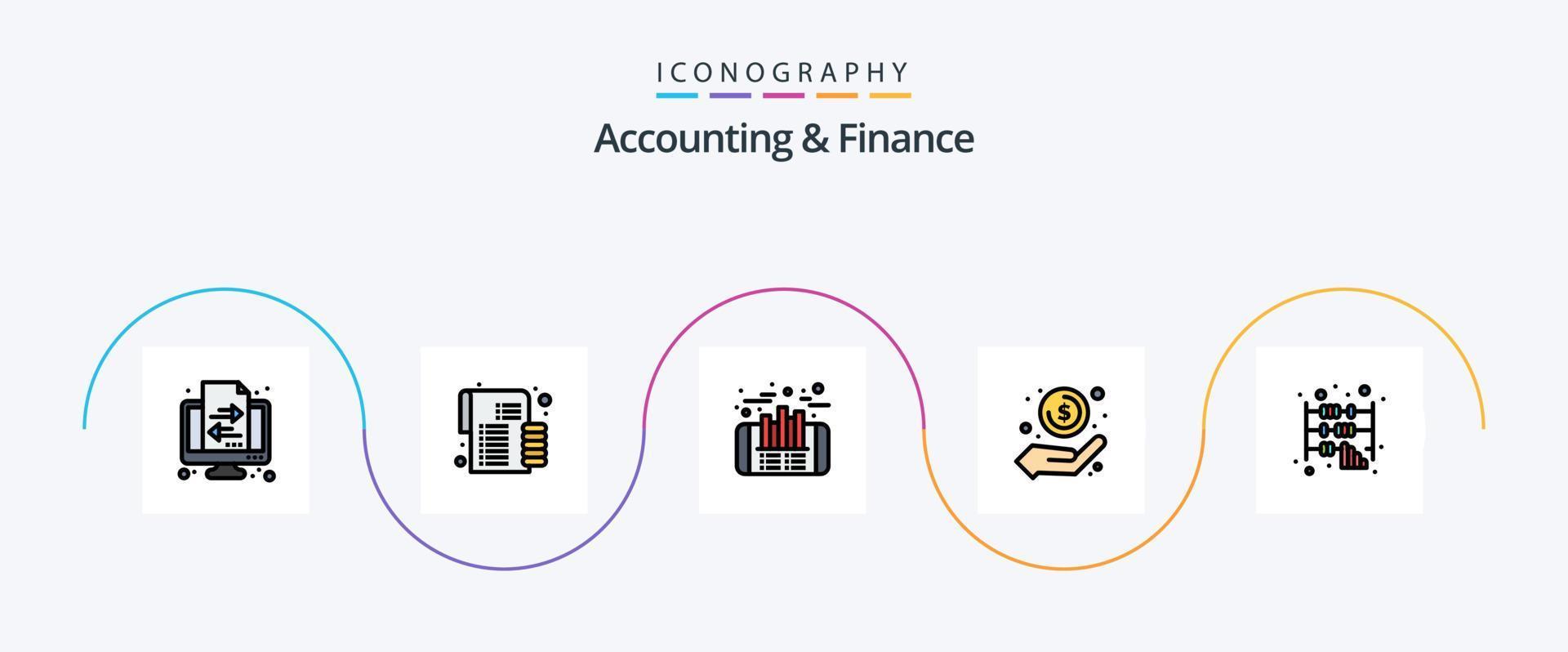 la línea de contabilidad y finanzas llenó el paquete de iconos planos 5 que incluye ábaco. dinero en la mano. Finanzas. dinero. dinero vector