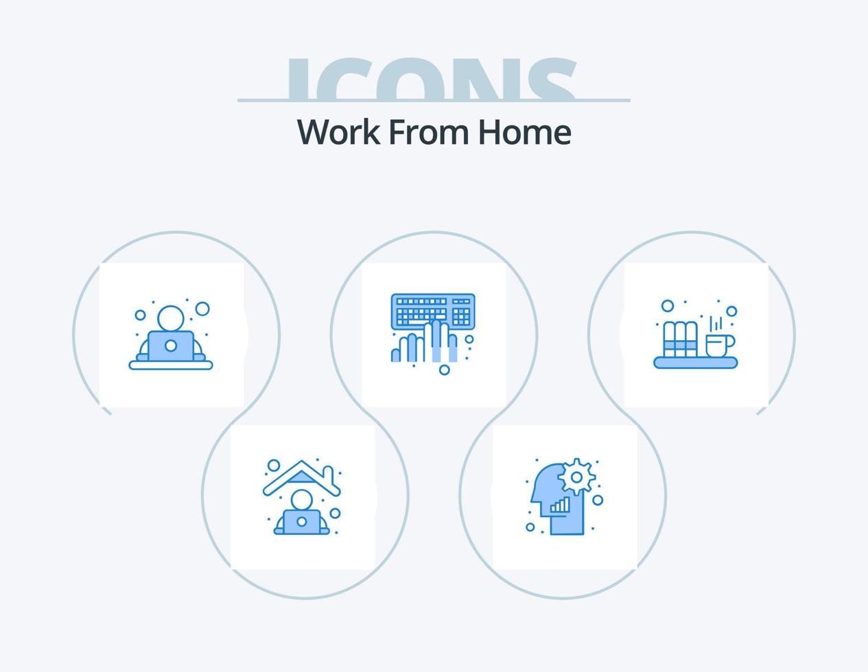 Work From Home Blue Icon Pack 5 Icon Design. working. programming. user. keyboard. worker vector