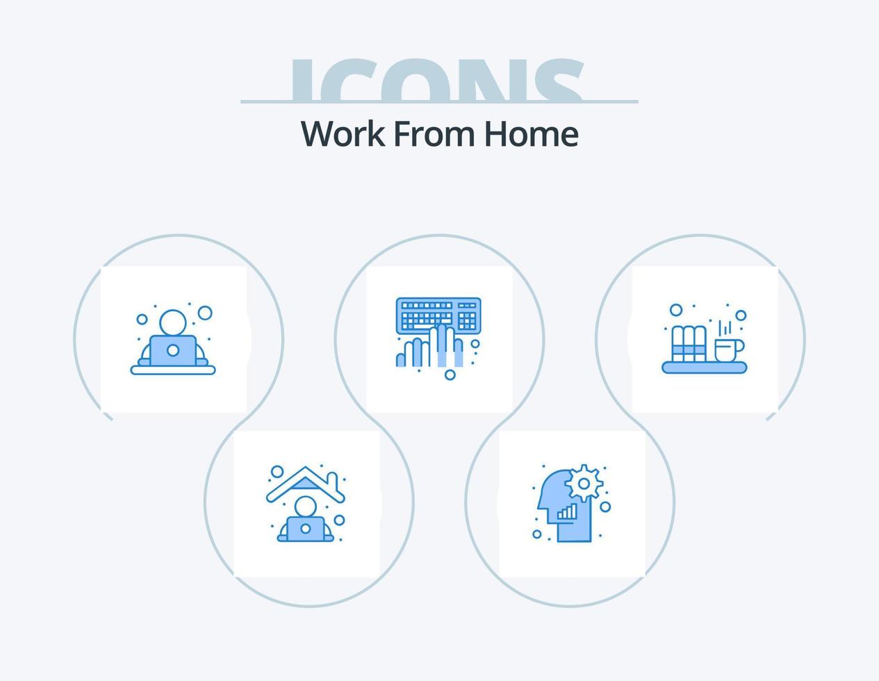 Work From Home Blue Icon Pack 5 Icon Design. working. programming. user. keyboard. worker vector