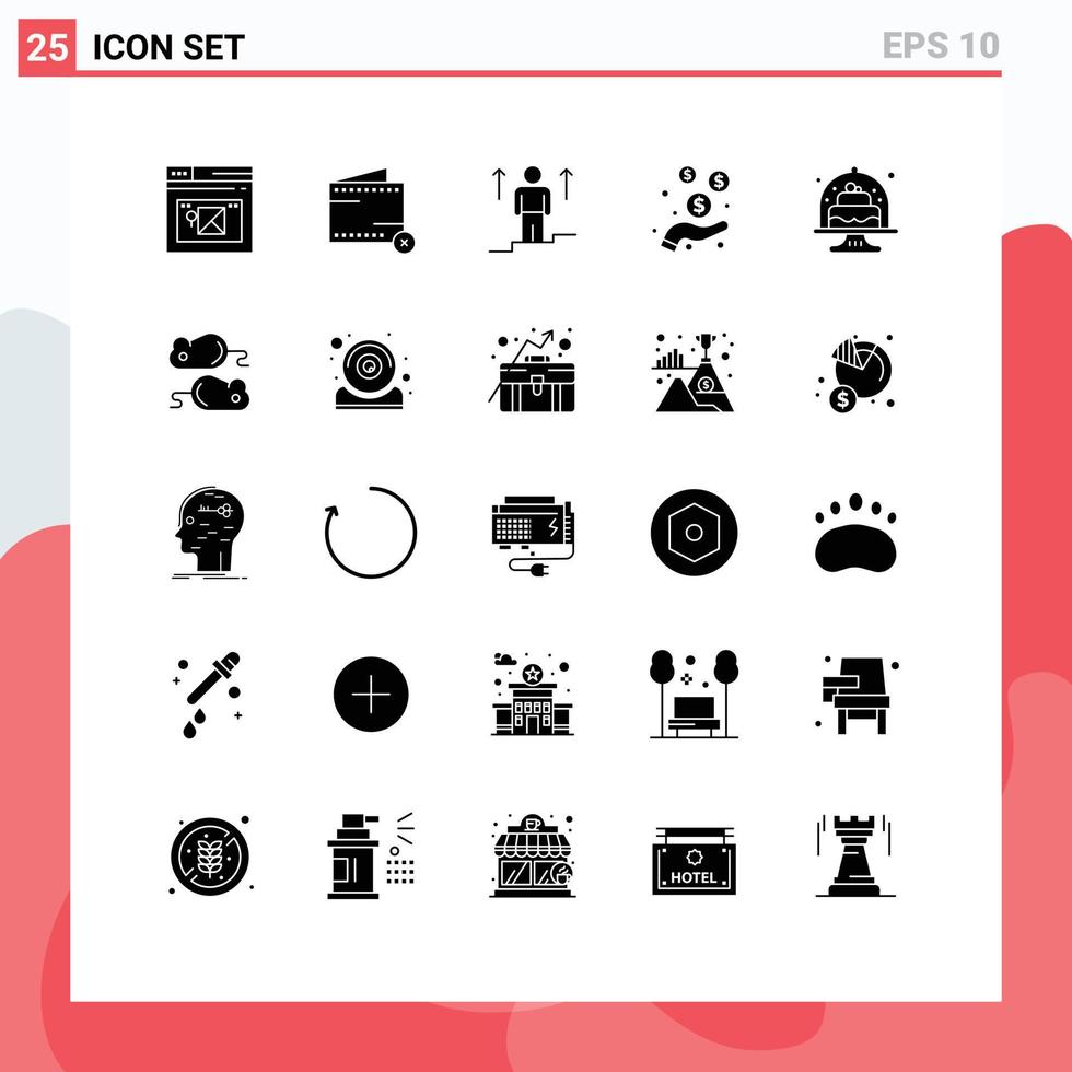 25 Universal Solid Glyph Signs Symbols of protection hand no dollar man Editable Vector Design Elements