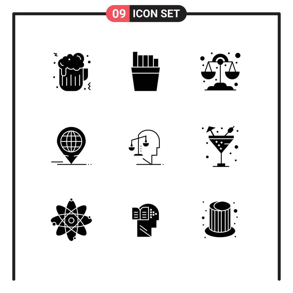 Solid Glyph Pack of 9 Universal Symbols of drink integrity business human balance Editable Vector Design Elements