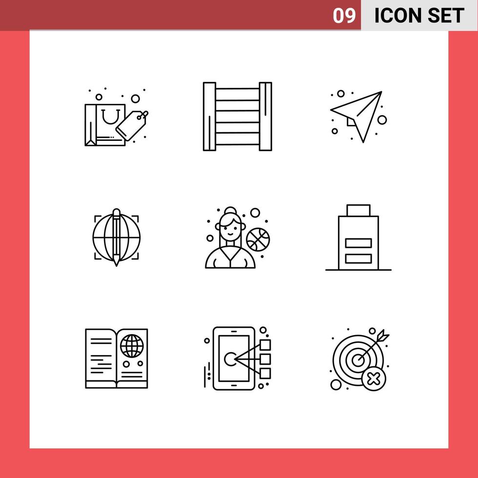 9 Thematic Vector Outlines and Editable Symbols of outdoor game basketball player paper success target Editable Vector Design Elements