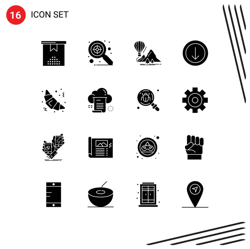 Pictogram Set of 16 Simple Solid Glyphs of food croissant travel download arrow Editable Vector Design Elements