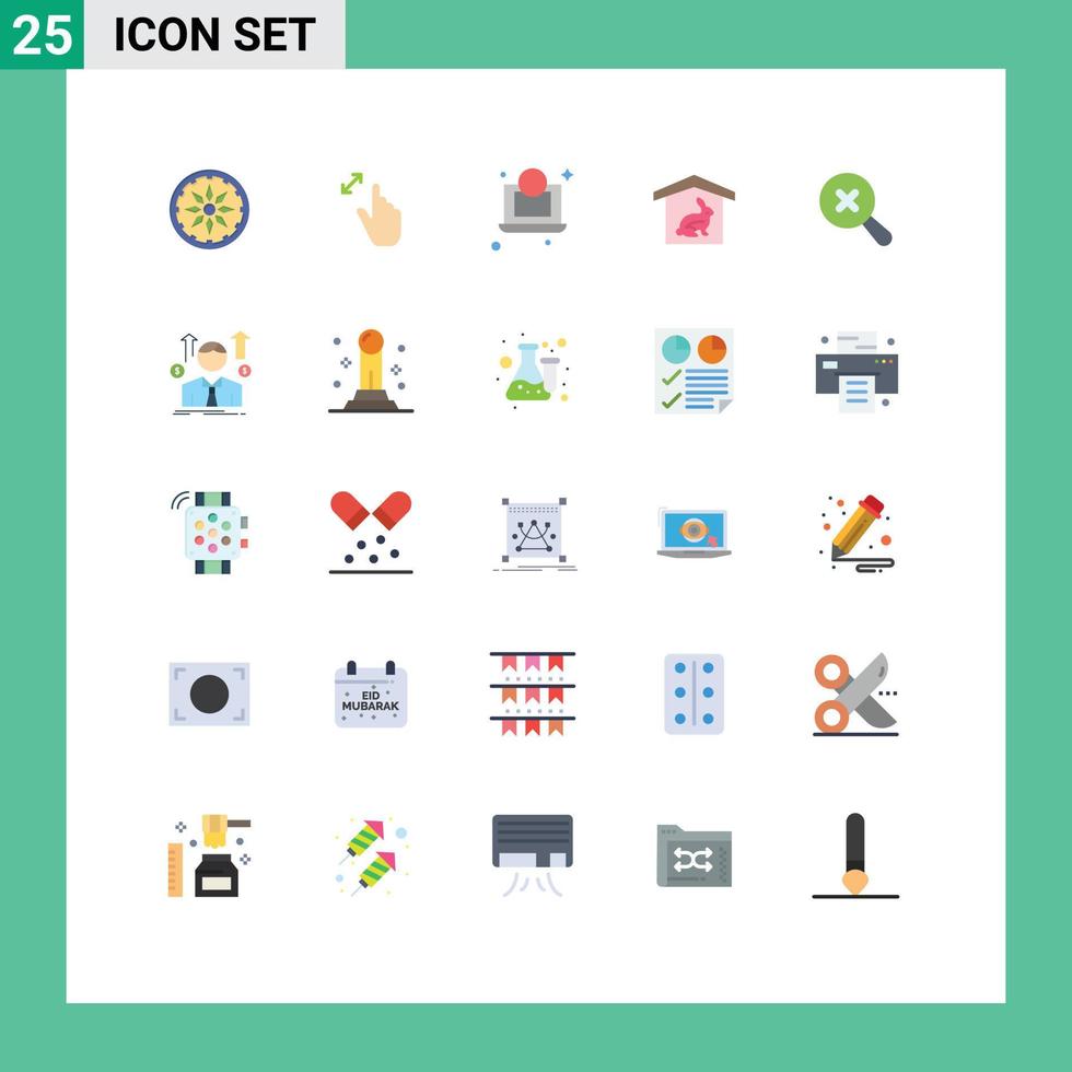 Mobile Interface Flat Color Set of 25 Pictograms of zoom in laptop nature robbit Editable Vector Design Elements