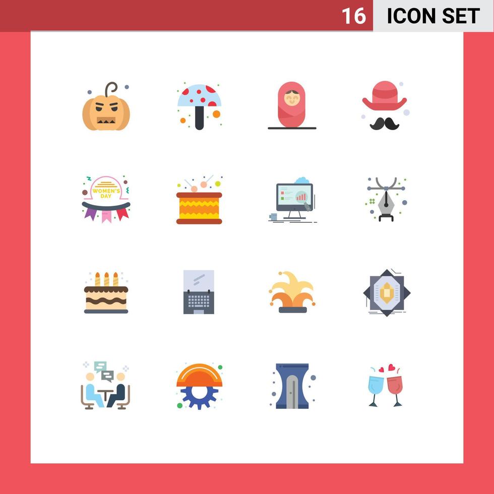 Universal Icon Symbols Group of 16 Modern Flat Colors of women happy child day day Editable Pack of Creative Vector Design Elements