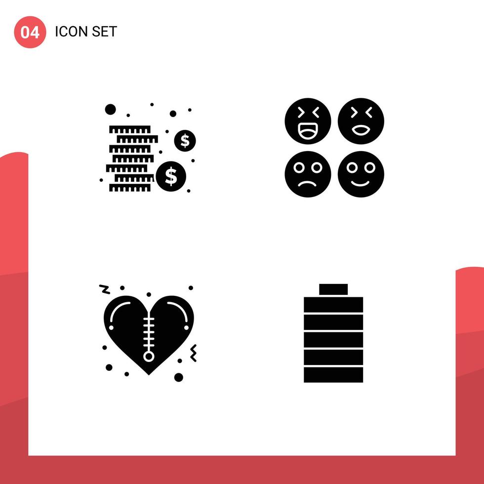 Group of Solid Glyphs Signs and Symbols for cash battery emojis heart energy Editable Vector Design Elements