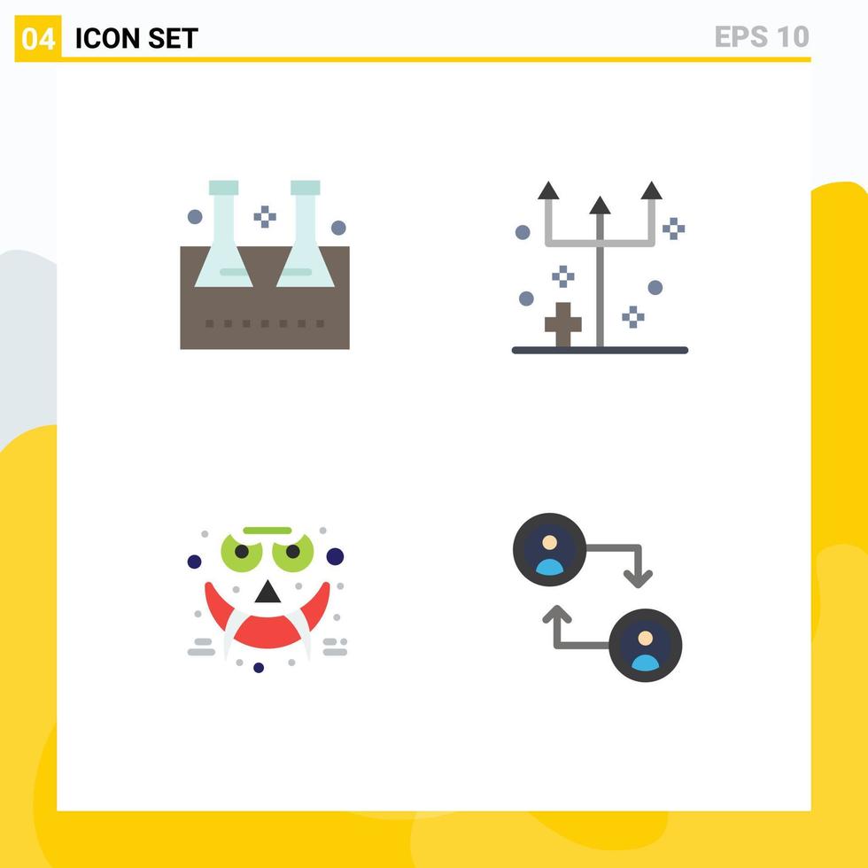 4 Universal Flat Icons Set for Web and Mobile Applications chemical flask trident lab glassware frightening face Editable Vector Design Elements