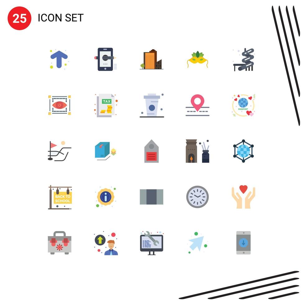 Modern Set of 25 Flat Colors and symbols such as mardigras costume composing mask tower Editable Vector Design Elements