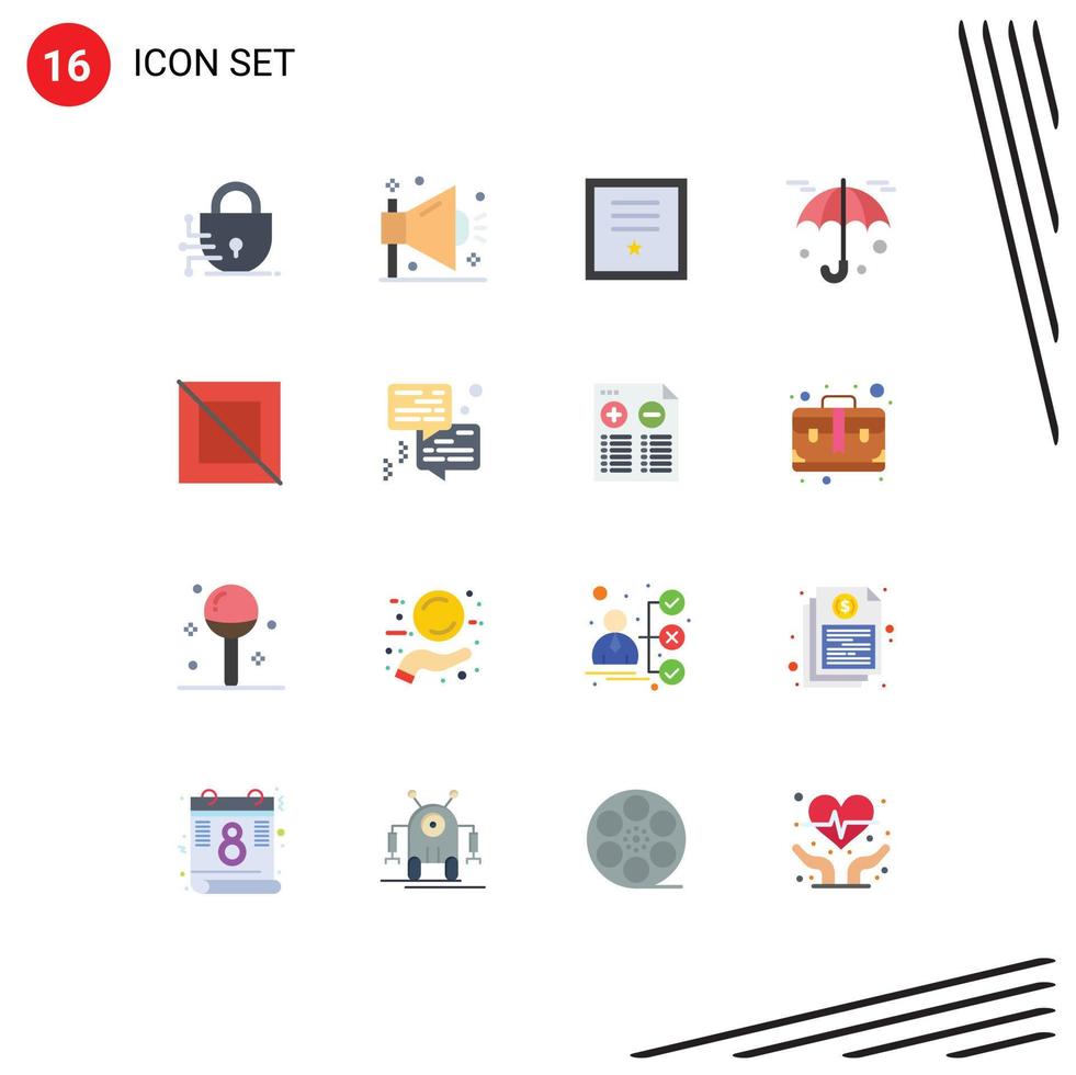 Flat Color Pack of 16 Universal Symbols of design umbrella badges protection stamp Editable Pack of Creative Vector Design Elements