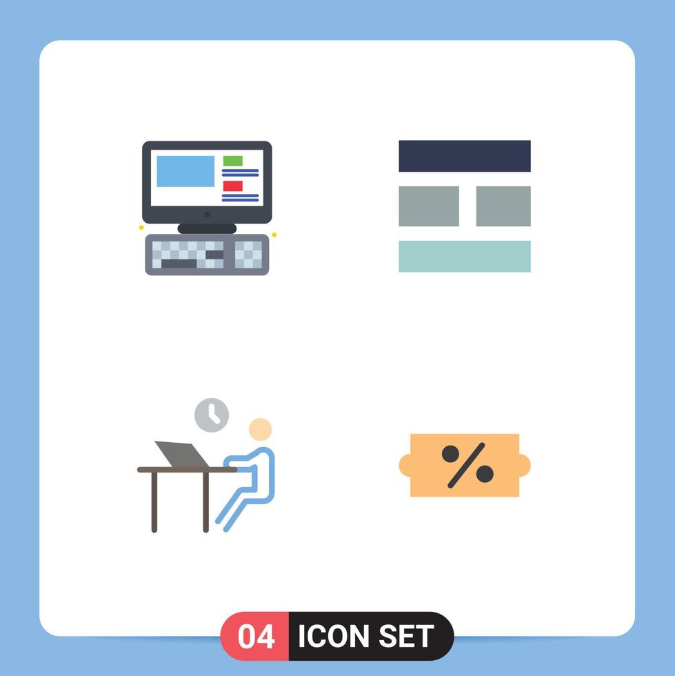 Pack of 4 creative Flat Icons of computer job education image person Editable Vector Design Elements