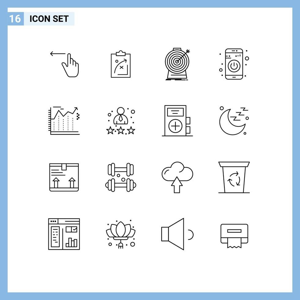 16 Universal Outlines Set for Web and Mobile Applications turn off app economics targeting goal Editable Vector Design Elements