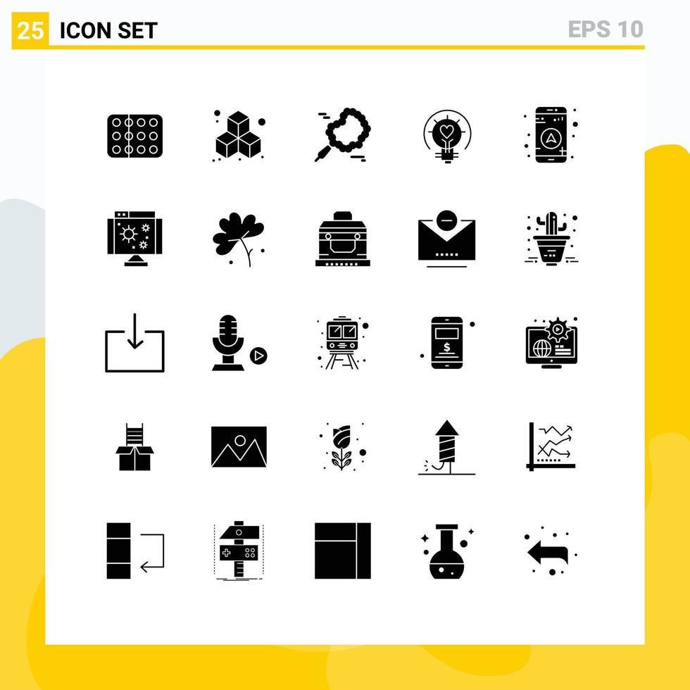 25 Universal Solid Glyphs Set for Web and Mobile Applications navigation gps pray tips light Editable Vector Design Elements
