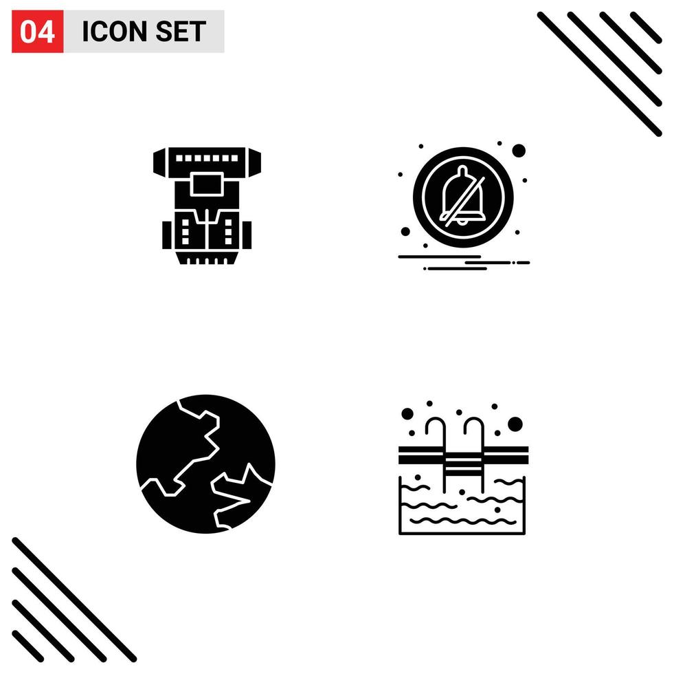 4 Universal Solid Glyphs Set for Web and Mobile Applications box education cryonics notification pool Editable Vector Design Elements