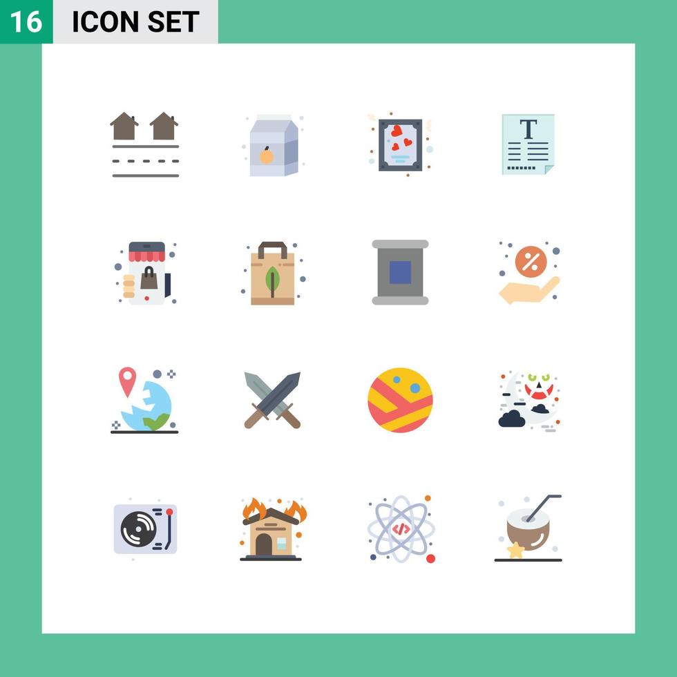 Set of 16 Modern UI Icons Symbols Signs for marketplace poster milk text valentines Editable Pack of Creative Vector Design Elements