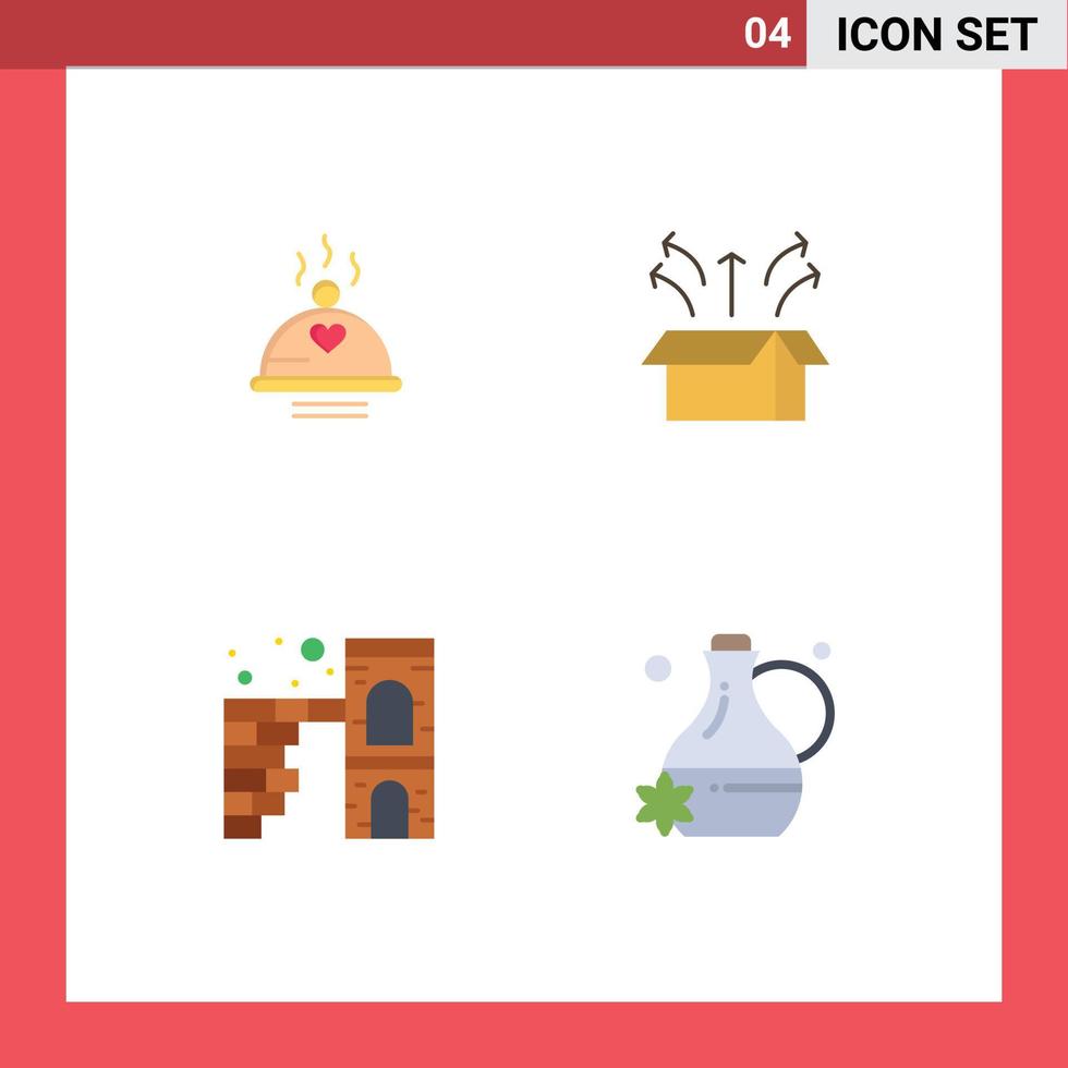 4 Universal Flat Icons Set for Web and Mobile Applications dinner product love box brick Editable Vector Design Elements