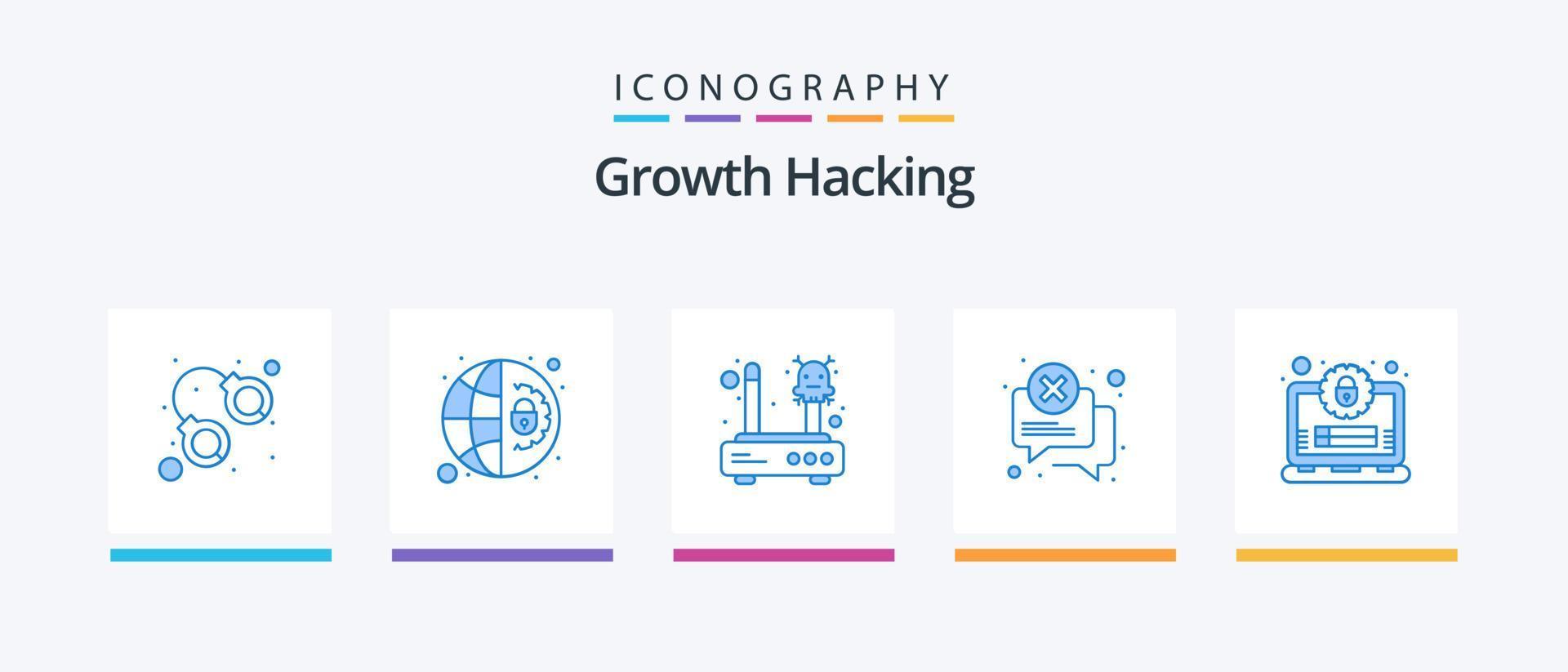 Hacking Blue 5 Icon Pack Including account. error. error. chat. router. Creative Icons Design vector