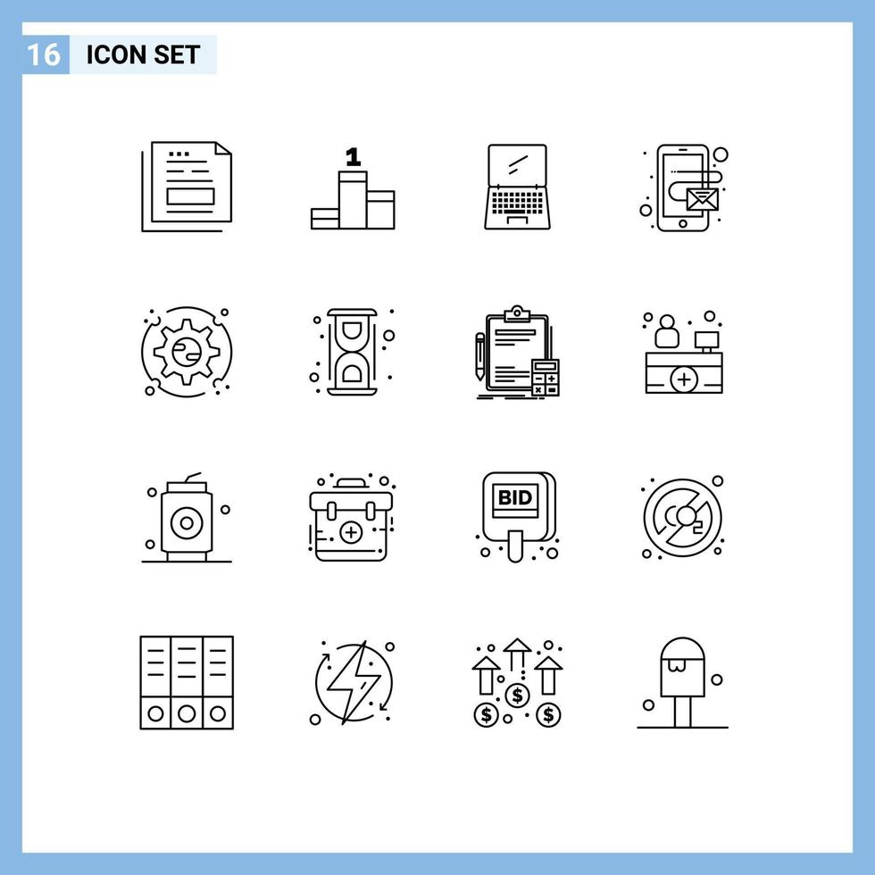16 Creative Icons Modern Signs and Symbols of setting mobile computer email mobile Editable Vector Design Elements