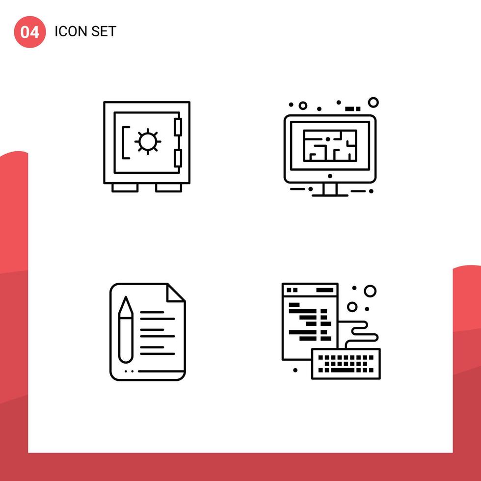 grupo de 4 signos y símbolos de colores planos de línea rellena para elementos de diseño vectorial editables de educación de diseño seguro de archivo de bloqueo vector