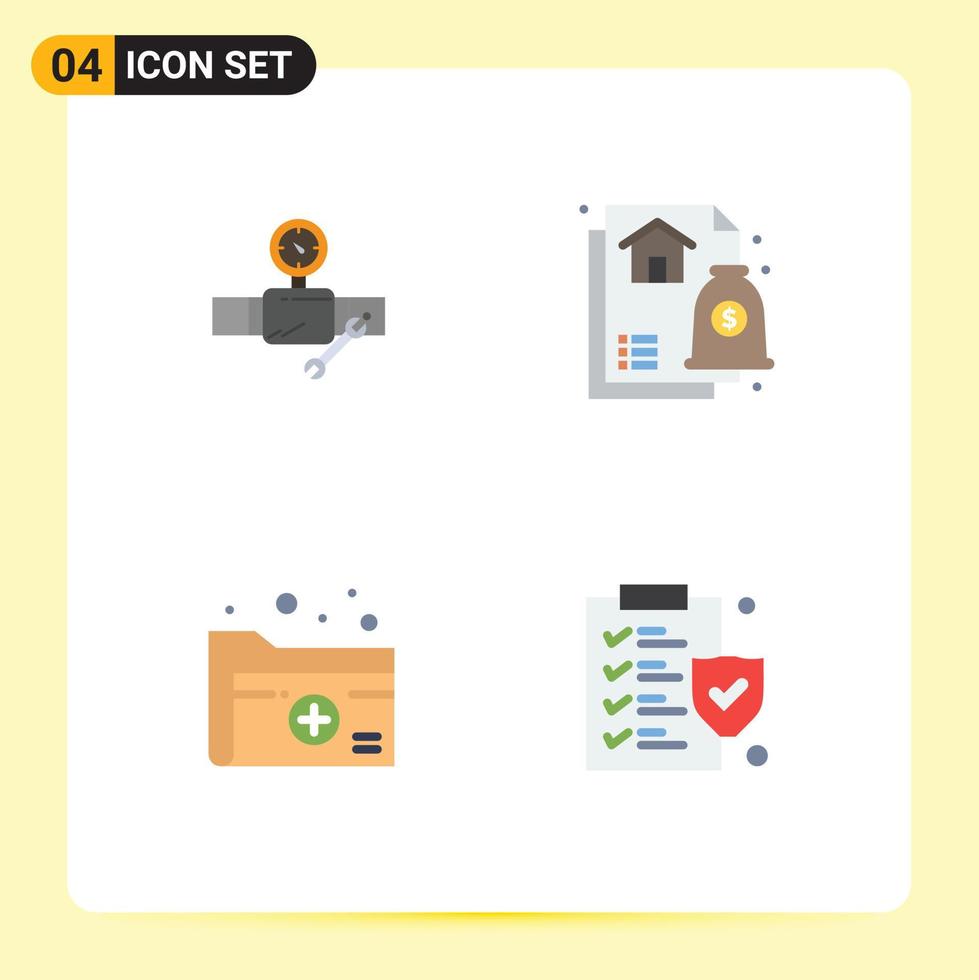 4 Creative Icons Modern Signs and Symbols of pipe document repair financial healthcare Editable Vector Design Elements