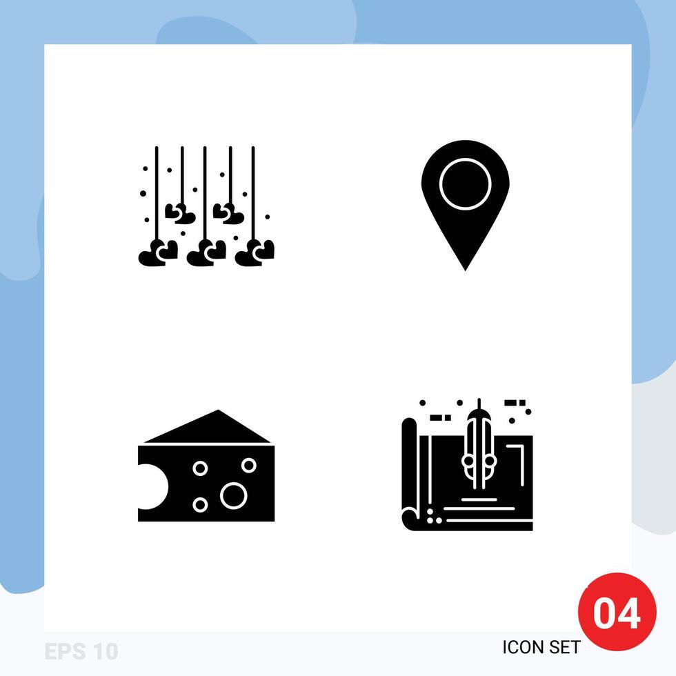 4 Thematic Vector Solid Glyphs and Editable Symbols of decoration dairy wedding pin blueprint Editable Vector Design Elements