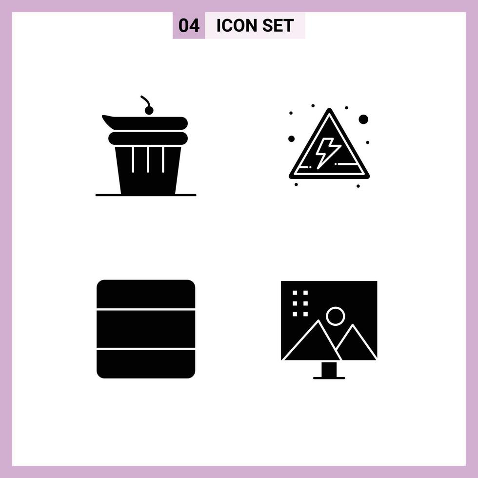 Set of 4 Commercial Solid Glyphs pack for and stack kitchen signs altering image Editable Vector Design Elements