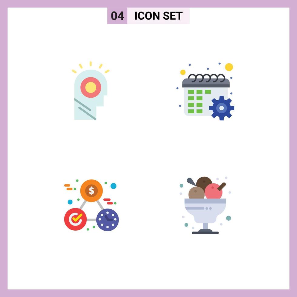 Pictogram Set of 4 Simple Flat Icons of idea money hat schedule perfection Editable Vector Design Elements
