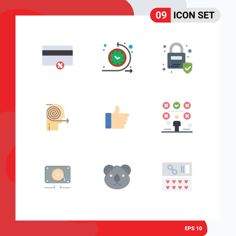 Pack of 9 Modern Flat Colors Signs and Symbols for Web Print Media such as like focusing lock focus business Editable Vector Design Elements