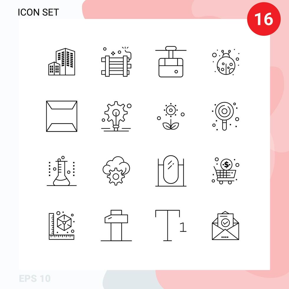 grupo de 16 esbozos de signos y símbolos para documentos sellados elementos de diseño de vectores editables de insectos de escarabajo de cable