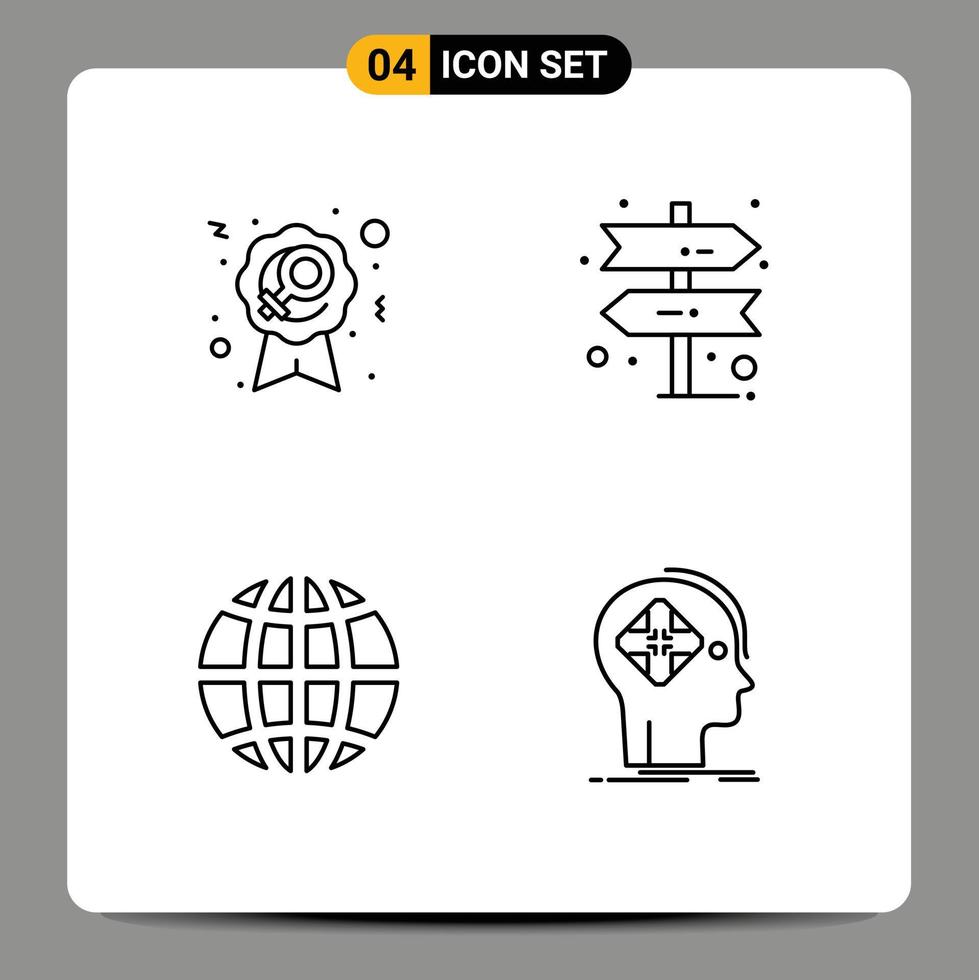 4 Creative Icons Modern Signs and Symbols of badge globe woman direction advanced Editable Vector Design Elements