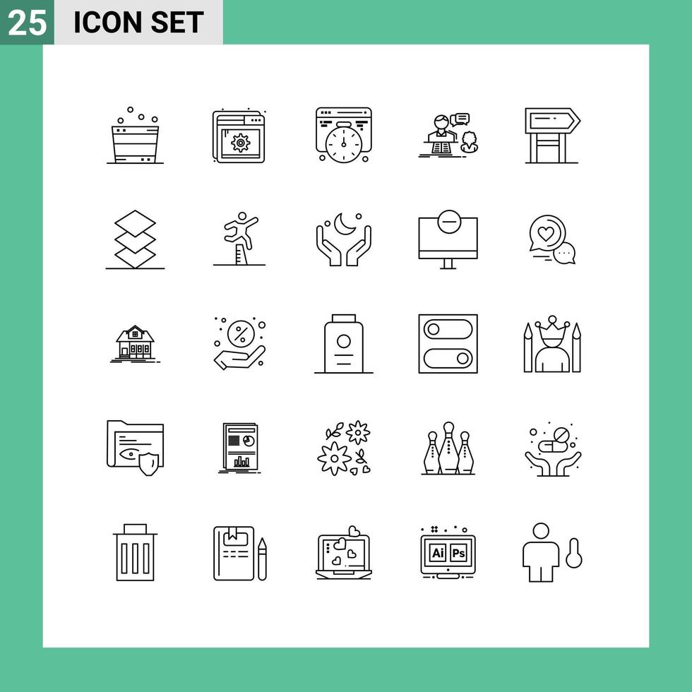 Set of 25 Modern UI Icons Symbols Signs for board support development contact chat Editable Vector Design Elements