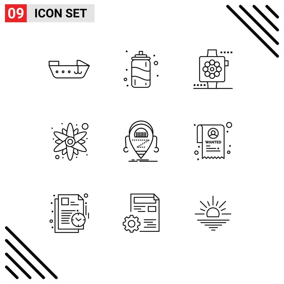 Mobile Interface Outline Set of 9 Pictograms of technology droid smart beta sun flower Editable Vector Design Elements