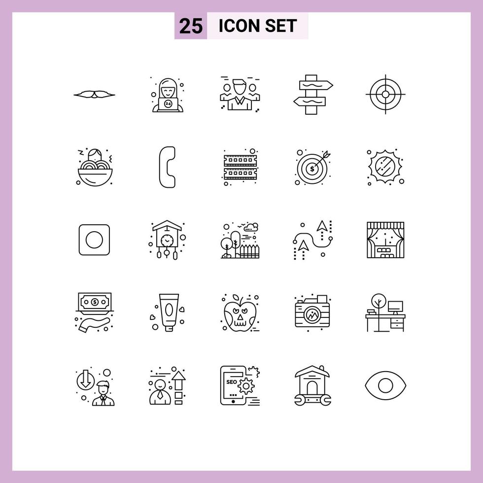 25 Universal Lines Set for Web and Mobile Applications aim navigation service index people Editable Vector Design Elements