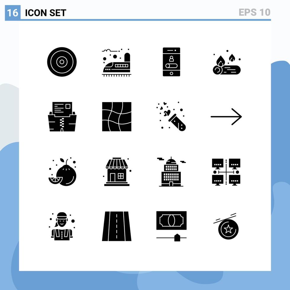 conjunto de 16 iconos de interfaz de usuario modernos signos de símbolos para datos llamando al fuego elementos de diseño de vector editables de teléfono de camping